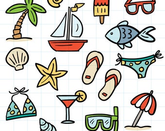 Doodle summertime clipart - Hand drawn instant download PNG graphics - 0002