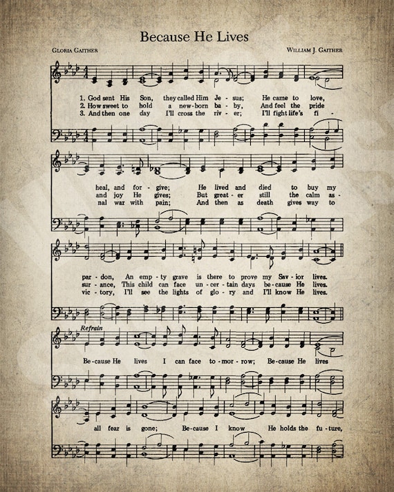 Because He Lives Hymn Print Hymnal Sheet Sheet Music