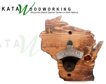 Wisconsin Shaped Wood Cut-out Bottle Opener - Wall Mount - Handmade!