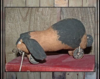 Primitive Folk Art Pull Toy Rabbit Bunny spool wheels HAFAIR faap OFG