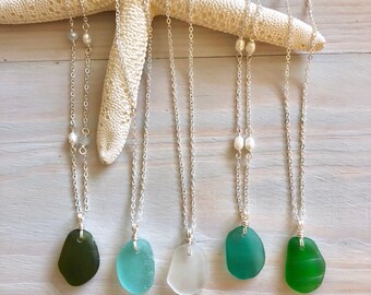 Sea Glass Necklace - Beach Glass Necklace - Sea Glass Jewelry - Beach Wedding Jewelry - Beach Bridesmaid Necklace - Mermaid Jewelry -Genuine