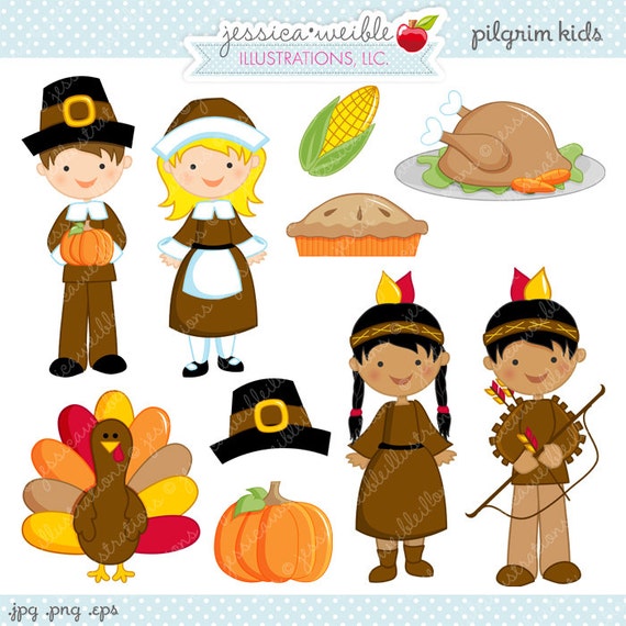 Pilgrim Kids Cute Digital Clipart Commercial Use OK