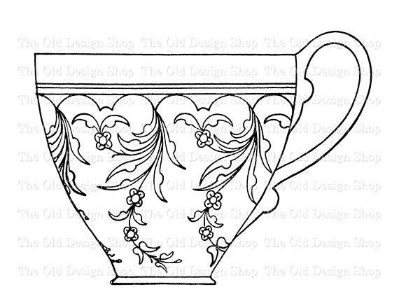 Tea Cup Printable Embroidery Design Vintage Clip Art Digital Tea Cup Printable Embroidery Design Vintage Clip Art Digital