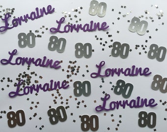 Personalized Confetti - Custom Confetti - Any Name and Number with Silver or Gold Glitter Squares