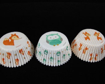 Cute Woodland Animals Cupcake Liners, Cupcake Liners, Muffin Cup, Baking Cups, Baby Showers, Kids Parties, Woodland Animal Cupcakes - QTY 75