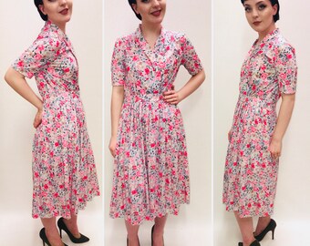 Vintage floral dress, Size 12, St Michael, Bright dress, Summer dress, garden, party dress