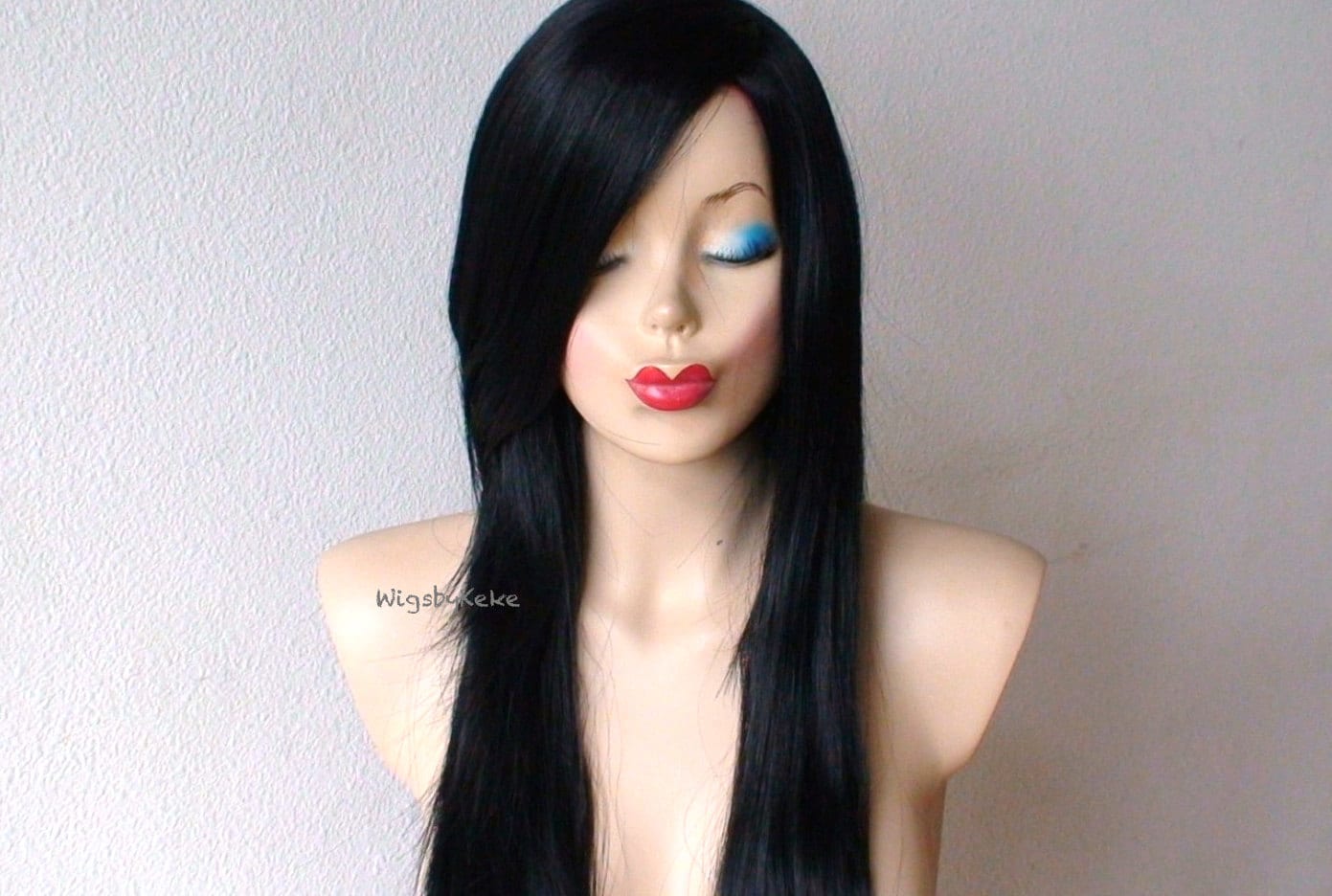 Black Wig Long Straight Hair Long Side Bangs Wig Durable