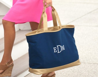 Monogrammed Black Tote Bag-Monogrammed Tote Bag-Viv & Lou-Black Tote-Cabana Tote-Monogrammed Tote-Black Purse-Carry On Bag-Oversized Purse