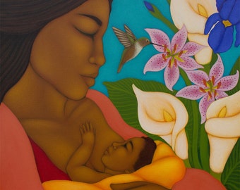 Breastfeeding Nursing Mother & Child Wall Decor Print of Original Painting By Tamara Adams