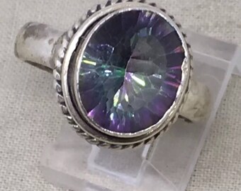 Beautiful faceted Mystic topaz sterling silver ring