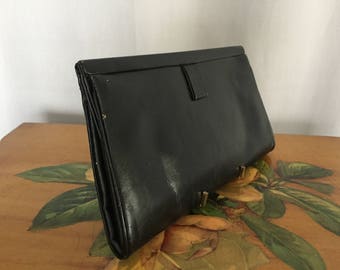 Black Leather Clutch Purse Vintage Bobbie Jerome Handbag Pocketbook