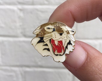 Vintage Enamel Lapel Pin or Hat Pin - Tiger Head