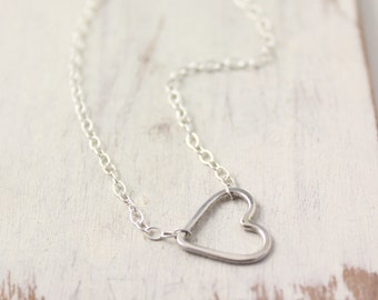 Bright Silver Forged Heart Necklace