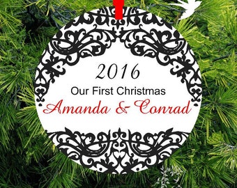 Our First Christmas as Mr & Mrs Ornament/Personalized Porcelain Newlywed Holiday Ornament/First Christmas Together/ML35 /lovebirdslane