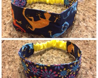 Adult multicolored flower/gecko reversible fabric headband/hairband/hair accessory