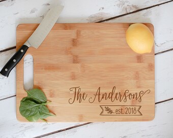 Wedding Cutting Board, Custom Name Engraved Bamboo Wedding Cutting Board, Anniversary Gift, Personalized Wedding Gift,Custom Wooden Chopping