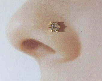 Golden Extravagant Cz Nose Ring Stud..20g