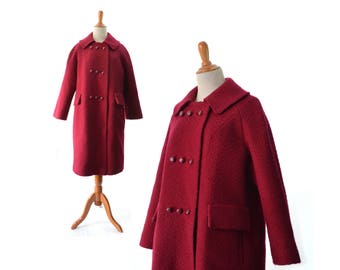 Red Coat, Womens Coat, 1950s Coat, 1960s Coat, Vintage Coat, Womens Coat, Wool Coat, Winter Coat, Large Coat, Medium