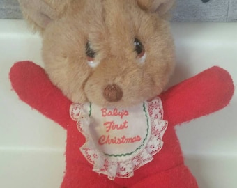 Applause "Baby's First Christmas" Itty Bitty Reindeer Plush Squeaky Toy/Vintage 1988/6 Inch Plush Toy/Collectible Christmas Toy/Retro Gift