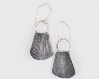 Pebble Sterling Silver Spike Earrings - Oxidized Silver Earrings