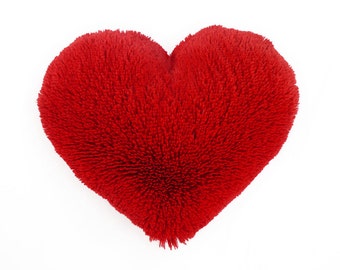 Valentine's Gift Fluffy Red Heart Shaped Decorative Pillow - Small Size