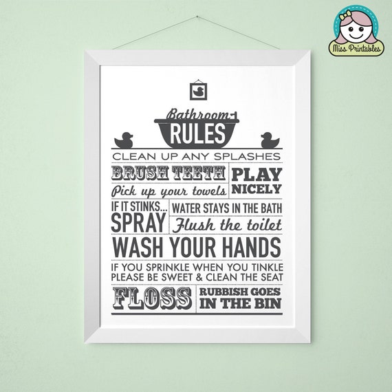 Items similar to Bathroom Rules printable poster wall art on Etsy