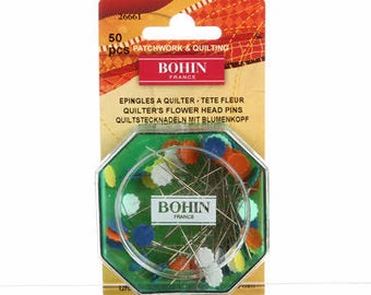 Flower Head Straight Pins, Fine Sharps Assorted Colors Size 32 - 2in (50 mm) long, 50ct #26661