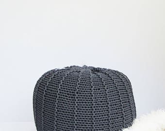 Round Ribbed Cord Pouf