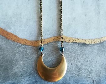 Crescent Moon Necklace | Raw Gold Brass Necklace | Lunar Jewelry | Gift for Her