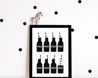 Nursery art print, nursery decor, nursery wall art, kids prints, Kids room decor, monochrome wall art, milk, scandi