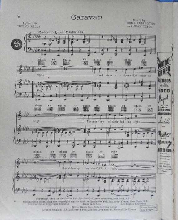 caravan vintage sheet music by duke ellington juan tizol caravan duke ellington sheet music