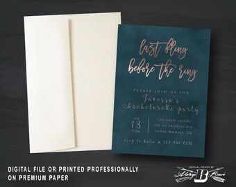 Rose Gold Bachelorette Party Invitation | Printed OR Printable Digital File | Blush Rose Gold Bridal Shower | Modern Rose Gold Invitation