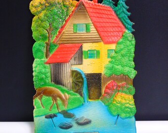 Watermill House 1950s Vintage German Die Cut Embossed Sign Calendar Top Numbered Marked