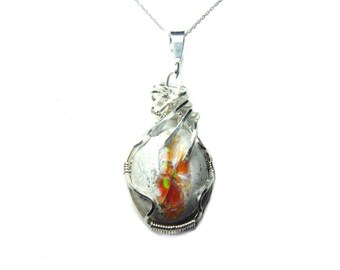 Mexican fire opal sterling silver pendant with chain