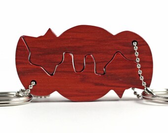 Matched Foxes Key Chains, Wood Fox Key Fob Pair, Redheart Hand Cut Wood Scroll Saw