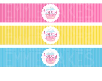 Baking Party Cupcake Water Bottle Labels
