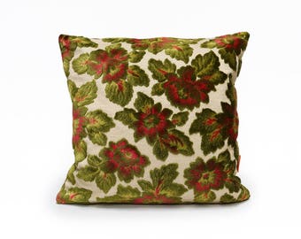 Velvet Pillow 16x16, vintage fabric, luxury designer pillow, pink floral throw pillow case, OAK cushion cover handmade by EllaOsix
