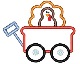 Wagon Turkey Thanksgiving Applique Embroidery Design 5x7 6x10 8x8 8x12