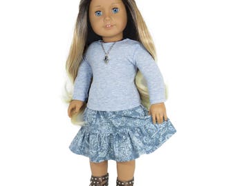 Fits Like American Girl Doll Clothes - Blue Heather Top and Paisley Skirt - Outfit for 18-inch Dolls.