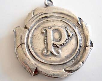 Handmade Recycled Sterling Wax Seal Jewelry Initial Pendant . Personalized Initial Charm, GIFT