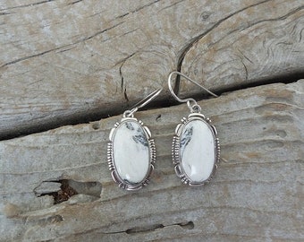 ON SALE White Buffalo turquoise earrings handmade and signed in sterling silver 925