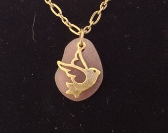 Bird on Lavender Glass Necklace
