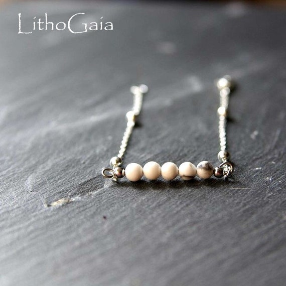 Howlite Bar Bracelet or Anklet 925 Sterling Silver, birthstone Bracelet, Howlite jewelry, Howlite Beads Anklet, Zodiac Gift for Her