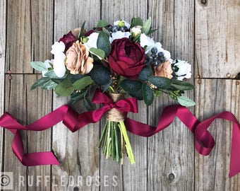 Burgundy Beige Bouquet, Bridal Bouquet, Wedding Bouquet, Wine Bouquet, Boho Bouquet, Navy Wine Bouquet