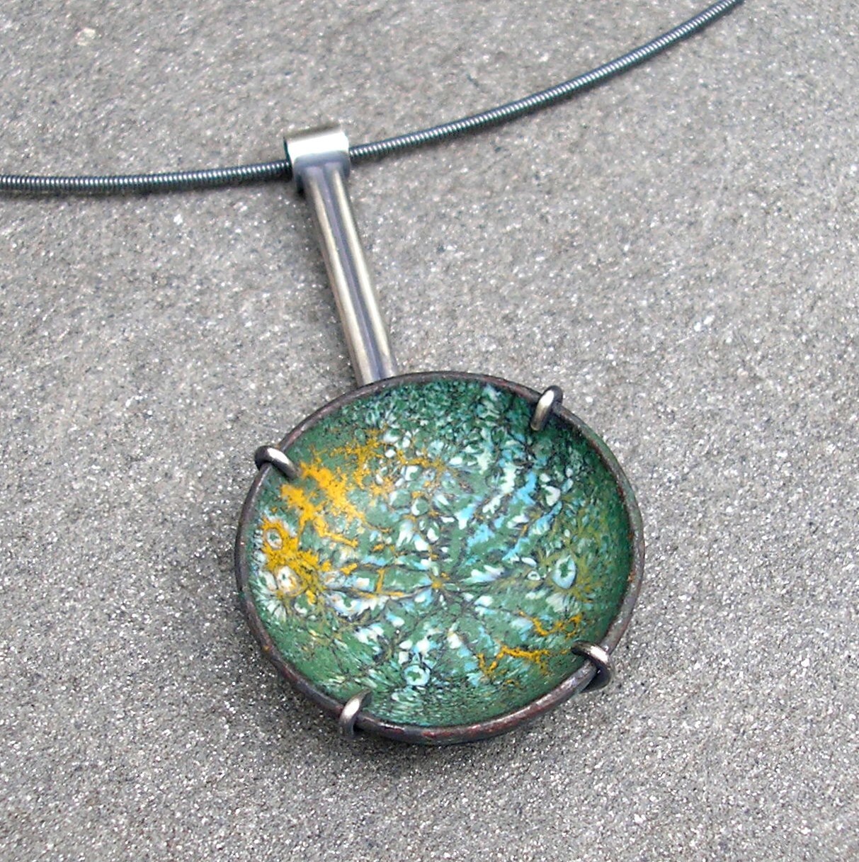 Enamel Necklace Enamel Pendant Green Enamel Necklace