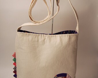 Japanese Messenger style shoulder bag with Kimono Patchwork