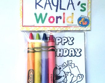 Sets of Personalized Sesame Street Elmo/ Elmo's World Birthday Party Favor Bags with mini coloring pages and crayons