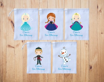 Frozen Favor Bags-Birthday Favor Bags-Disney Princess Party-Kids Birthday Party Bags- Personalized Favor Bags-Custom Goodie Bags Set of 5