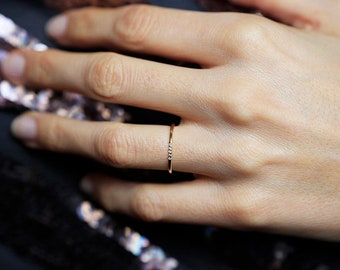 Diamond Ring, Wedding Band, Thin Ring, Simple Ring, Stacking Ring, 14k Gold Ring, Dainty Ring, Five Diamond Ring, 5 Diamond Ring, Gold Ring