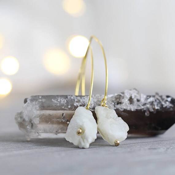 Rough Moonstone Earrings - Rough Stone Earrings